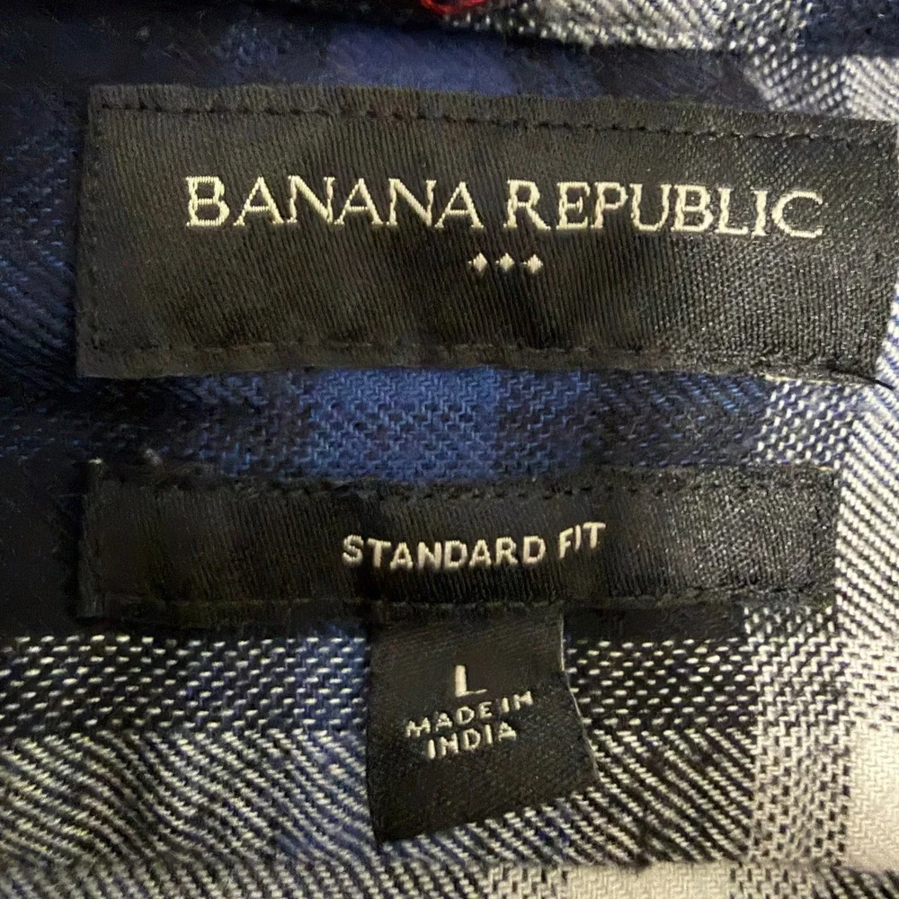 Banana Republic Button Down Shirt Mens L Blue Plaid Textured Flannel 504826-02